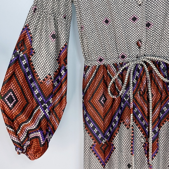 Vintage Van Raalte 70s Tiered Midi Print Dress 14 - Picture 8 of 13